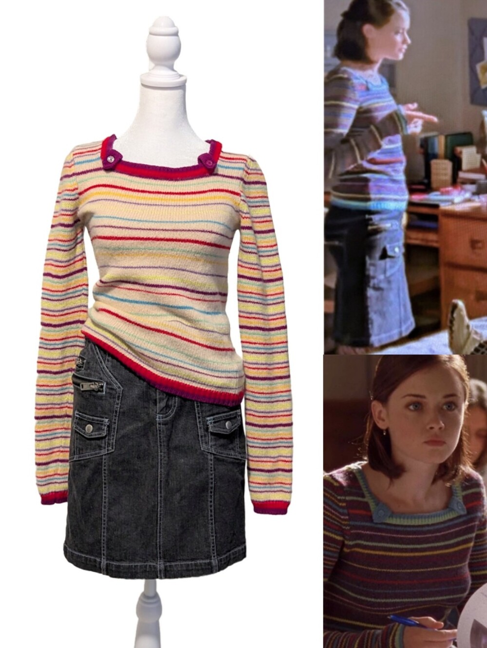 ASO Gilmore Girls Rory Rainbow Striped Sweater Vintage Designer Top Y2K Size S